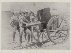 El Cañón de Fuego Rápido Vickers-Maxim (Pom-Pom) capturado en Paardeberg, mostrando el Daño hecho a su Chaqueta de Agua Exterior por Nuestro Shrapnel de Charles Auguste Loye